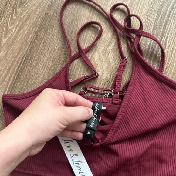 For Love & Lemons Ribbed‎ Low-Cut Light Compression Strappy Bralette NWT Sz M - Picture 3 of 4